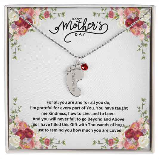 Happy Mother's Day - Baby Feet Necklace with Birthstone.