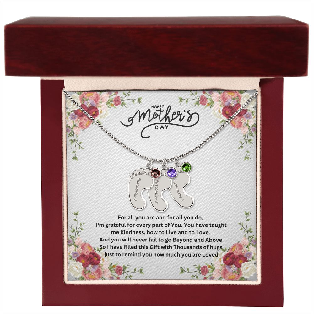 Happy Mother's Day - Baby Feet Necklace with Birthstone.